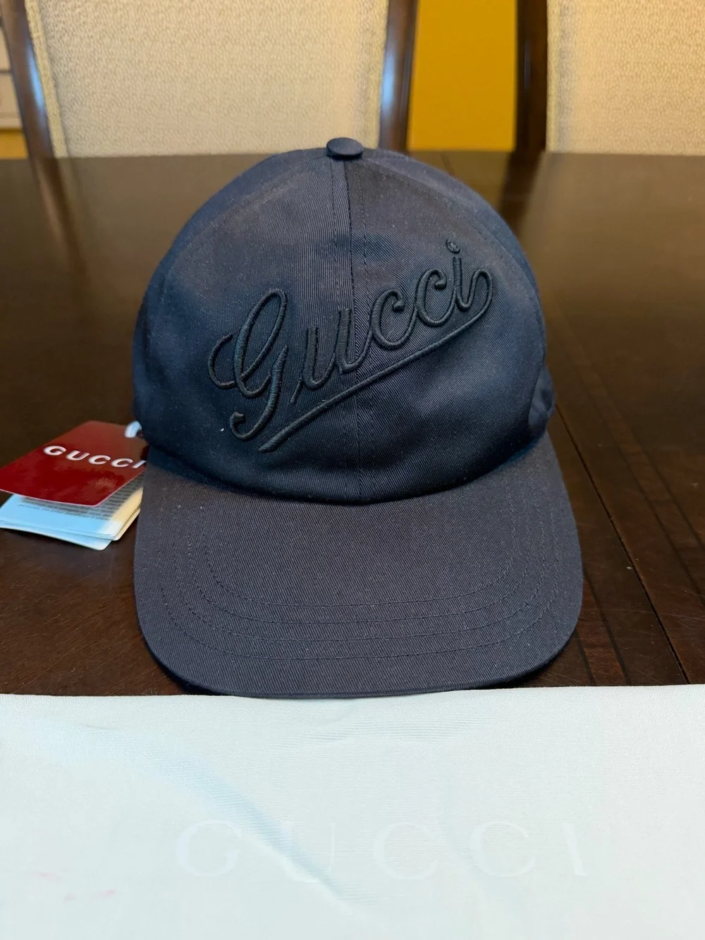 New Authentic Gucci Logo Baseball Hat Black Size L